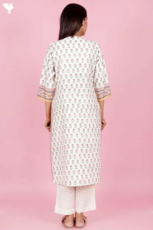 Chanderi Silk Kurta Pant And Dupatta Set In Block Print